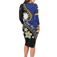 Personalised Nauru Long Sleeve Bodycon Dress Naoero Proud Plumeria