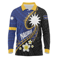 Personalised Nauru Long Sleeve Polo Shirt Naoero Proud Plumeria