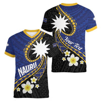 Personalised Nauru Women V-Neck T-Shirt Naoero Proud Plumeria