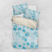 Hawaii Anthurium Tiare Pikake Lei Bedding Set UliUli Lauhala Art Pattern LT01 US Twin 172cm x 218cm Blue - Polynesian Pride
