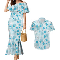 Hawaii Anthurium Tiare Pikake Lei Couples Matching Mermaid Dress and Hawaiian Shirt UliUli Lauhala Art Pattern