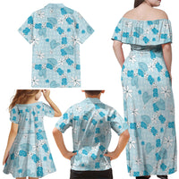Hawaii Anthurium Tiare Pikake Lei Family Matching Off Shoulder Maxi Dress and Hawaiian Shirt UliUli Lauhala Art Pattern