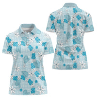 Hawaii Anthurium Tiare Pikake Lei Women Polo Shirt UliUli Lauhala Art Pattern LT01 - Polynesian Pride