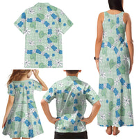 Hawaii Anthurium Tiare Pikake Lei Family Matching Tank Maxi Dress and Hawaiian Shirt Omaomao Lauhala Art Pattern