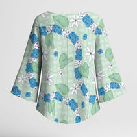 Hawaii Anthurium Tiare Pikake Lei Kimono Sleeve Blouse Omaomao Lauhala Art Pattern