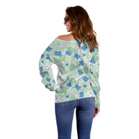 Hawaii Anthurium Tiare Pikake Lei Off Shoulder Sweater Omaomao Lauhala Art Pattern LT01 - Polynesian Pride