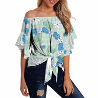 Hawaii Anthurium Tiare Pikake Lei Off Shoulder Wrap Waist Top Omaomao Lauhala Art Pattern LT01 - Polynesian Pride