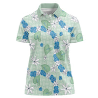 Hawaii Anthurium Tiare Pikake Lei Women Polo Shirt Omaomao Lauhala Art Pattern LT01 Female Green - Polynesian Pride