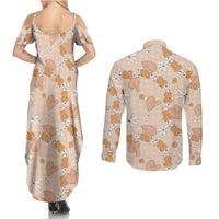 Hawaii Anthurium Tiare Pikake Lei Couples Matching Summer Maxi Dress and Long Sleeve Button Shirt Alani Lauhala Art Pattern LT01 - Polynesian Pride