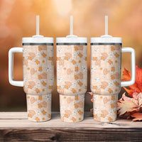 Hawaii Anthurium Tiare Pikake Lei Tumbler With Handle Alani Lauhala Art Pattern LT01 - Polynesian Pride