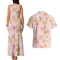 Hawaii Anthurium Tiare Pikake Lei Couples Matching Tank Maxi Dress and Hawaiian Shirt Akala Lauhala Art Pattern
