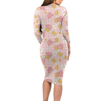Hawaii Anthurium Tiare Pikake Lei Long Sleeve Bodycon Dress Akala Lauhala Art Pattern LT01 - Polynesian Pride