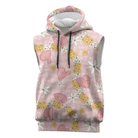 Hawaii Anthurium Tiare Pikake Lei Sleeveless Hoodie Akala Lauhala Art Pattern LT01 Pink - Polynesian Pride