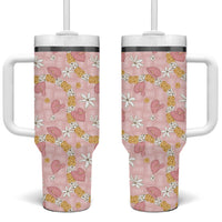 Hawaii Anthurium Tiare Pikake Lei Tumbler With Handle Akala Lauhala Art Pattern
