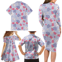 Hawaii Anthurium Tiare Pikake Lei Family Matching Long Sleeve Bodycon Dress and Hawaiian Shirt Poni Lauhala Art Pattern