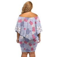 Hawaii Anthurium Tiare Pikake Lei Family Matching Off Shoulder Short Dress and Hawaiian Shirt Poni Lauhala Art Pattern