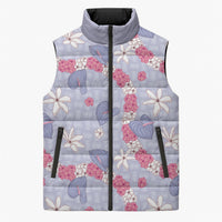 Hawaii Anthurium Tiare Pikake Lei Sleeveless Puffer Jacket Poni Lauhala Art Pattern