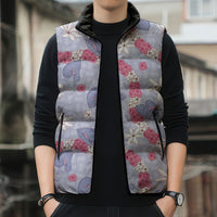 Hawaii Anthurium Tiare Pikake Lei Sleeveless Puffer Jacket Poni Lauhala Art Pattern