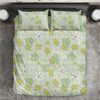 Hawaii Anthurium Tiare Pikake Lei Bedding Set Sage Green Lauhala Art Pattern