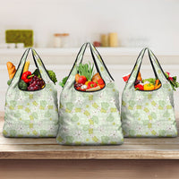 Hawaii Anthurium Tiare Pikake Lei Grocery Bag Sage Green Lauhala Art Pattern LT01 3-pack One Size Green - Polynesian Pride