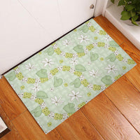 Hawaii Anthurium Tiare Pikake Lei Rubber Doormat Sage Green Lauhala Art Pattern
