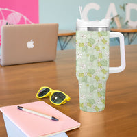 Hawaii Anthurium Tiare Pikake Lei Tumbler With Handle Sage Green Lauhala Art Pattern LT01 - Polynesian Pride