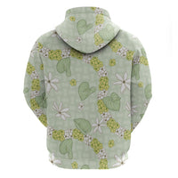 Hawaii Anthurium Tiare Pikake Lei Zip Hoodie Sage Green Lauhala Art Pattern LT01 - Polynesian Pride
