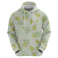 Hawaii Anthurium Tiare Pikake Lei Zip Hoodie Sage Green Lauhala Art Pattern LT01 - Polynesian Pride