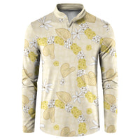 Hawaii Anthurium Tiare Pikake Lei Button Sweatshirt Melemele Lauhala Art Pattern LT01 Yellow - Polynesian Pride