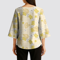 Hawaii Anthurium Tiare Pikake Lei Kimono Sleeve Blouse Melemele Lauhala Art Pattern LT01 - Polynesian Pride