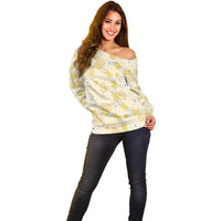 Hawaii Anthurium Tiare Pikake Lei Off Shoulder Sweater Melemele Lauhala Art Pattern LT01 - Polynesian Pride
