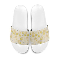 Hawaii Anthurium Tiare Pikake Lei Slide Sandals Melemele Lauhala Art Pattern LT01 Yellow - Polynesian Pride
