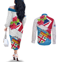 Fiji Day Couples Matching Off The Shoulder Long Sleeve Dress and Long Sleeve Button Shirts Fijian Hibiscus Special Version LT01 - Polynesian Pride