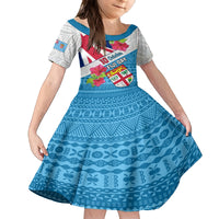 Fiji Day Kid Short Sleeve Dress Fijian Hibiscus Special Version LT01 KID White - Polynesian Pride