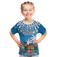 Fiji Kid T Shirt Bula Fijian Tapa Pattern LT01 Blue - Polynesian Pride