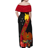 Personalised Papua New Guinea Family Matching Off Shoulder Maxi Dress and Hawaiian Shirt Bird Of Paradise With Tropical Flower LT01 - Polynesian Pride