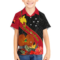 Personalised Papua New Guinea Kid Hawaiian Shirt Bird Of Paradise With Tropical Flower LT01 - Polynesian Pride