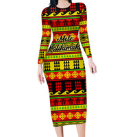 Custom Hawaii Christmas Family Matching Long Sleeve Bodycon Dress and Hawaiian Shirt Hawaiian Quilt Pattern Reggae Version LT01 Mom's Dress Art - Polynesian Pride