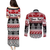 Custom New Zealand Christmas Couples Matching Puletasi Dress and Long Sleeve Button Shirt Maori Meri Kirihimete Moko LT01 - Polynesian Pride