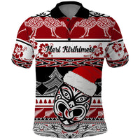 Custom New Zealand Christmas Polo Shirt Maori Meri Kirihimete Moko LT01 Red - Polynesian Pride