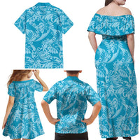 Tahiti Ninamu Tiare Floral Family Matching Off Shoulder Maxi Dress and Hawaiian Shirt Monstera Palm Tropical Leaves - Polynesian Pride