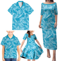 Tahiti Ninamu Tiare Floral Family Matching Puletasi and Hawaiian Shirt Monstera Palm Tropical Leaves - Polynesian Pride