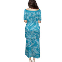 Tahiti Ninamu Tiare Floral Family Matching Puletasi and Hawaiian Shirt Monstera Palm Tropical Leaves - Polynesian Pride