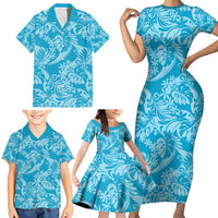 Tahiti Ninamu Tiare Floral Family Matching Short Sleeve Bodycon Dress and Hawaiian Shirt Monstera Palm Tropical Leaves - Polynesian Pride