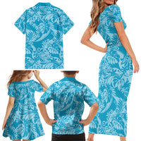 Tahiti Ninamu Tiare Floral Family Matching Short Sleeve Bodycon Dress and Hawaiian Shirt Monstera Palm Tropical Leaves - Polynesian Pride