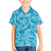 Tahiti Ninamu Tiare Floral Kid Hawaiian Shirt Monstera Palm Tropical Leaves - Polynesian Pride