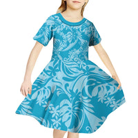 Tahiti Ninamu Tiare Floral Kid Short Sleeve Dress Monstera Palm Tropical Leaves - Polynesian Pride