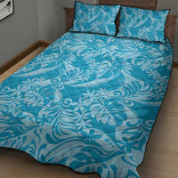 Tahiti Ninamu Tiare Floral Quilt Bed Set Monstera Palm Tropical Leaves - Polynesian Pride