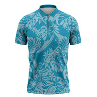 Tahiti Ninamu Tiare Floral Zipper Polo Shirt Monstera Palm Tropical Leaves - Polynesian Pride