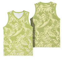 Tahiti Olive Tiare Floral Basketball Jersey Monstera Palm Tropical Leaves - Polynesian Pride